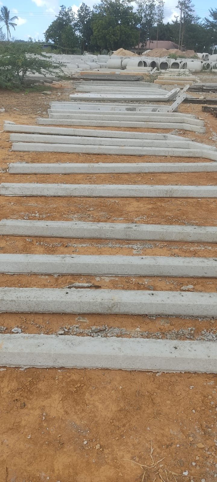 Precast beams laid out at the yard